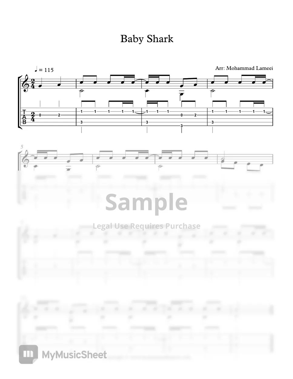 Baby Shark 曲谱 + 单线谱 by Mohammad Lameei