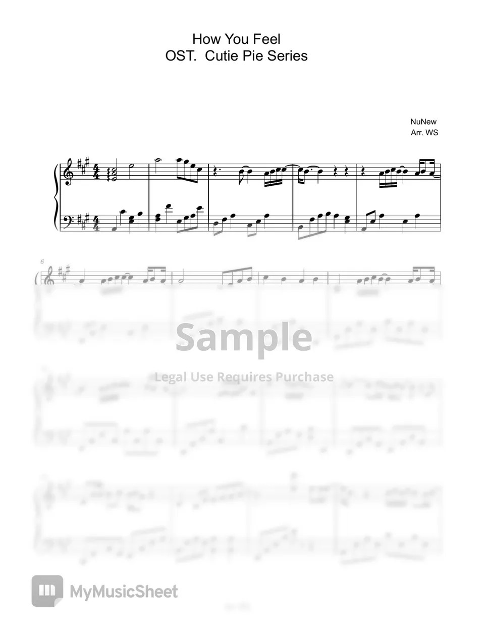 NuNew How You Feel OST. Cutie Pie Series Sheets by WS Piano