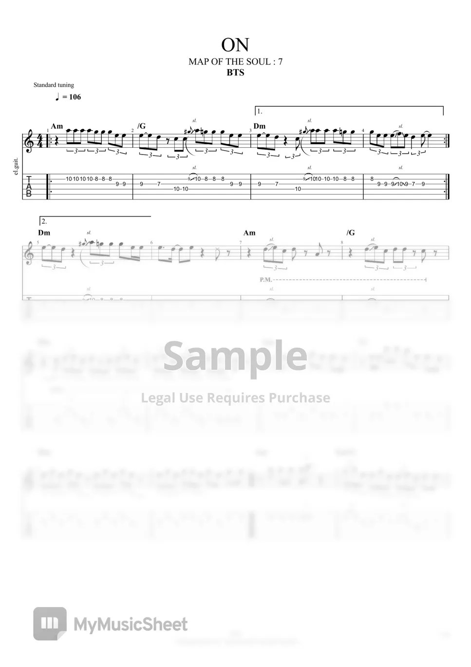 BTS ON Electric Guitar Cover 악보 by Hyeon