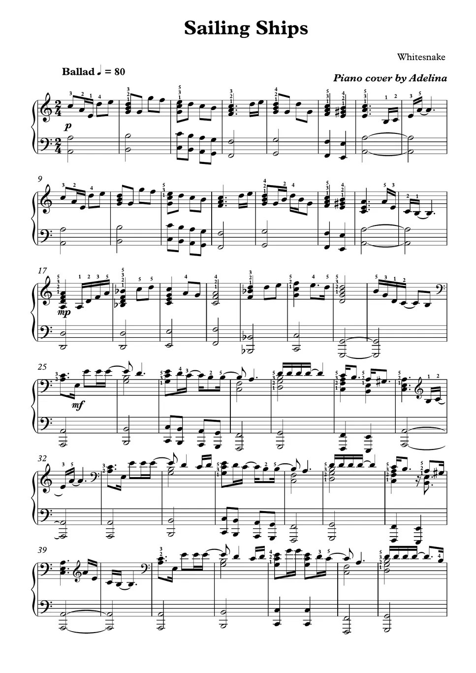 Whitesnake Sailing Ships Spartito