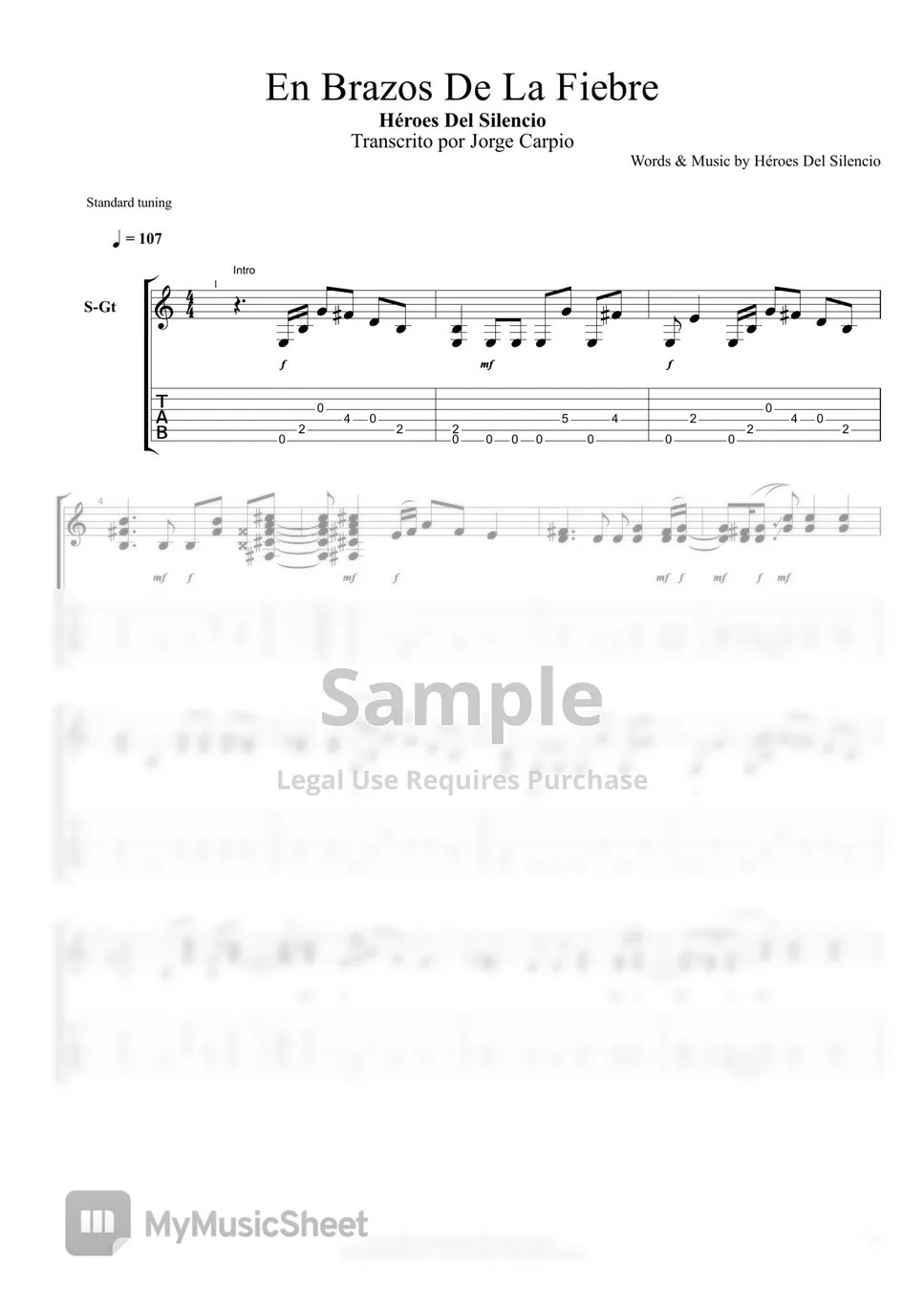 Héroes Del Silencio En Brazos De La Fiebre (Arreglo para guitarra