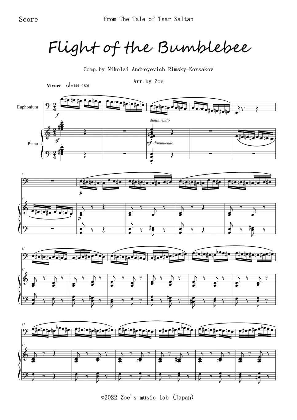 RimskyKorsakov 熊蜂の飛行 for Euphonium and Piano (Flight of the Bumblebee) (Piano/Euphonium/ピアノ