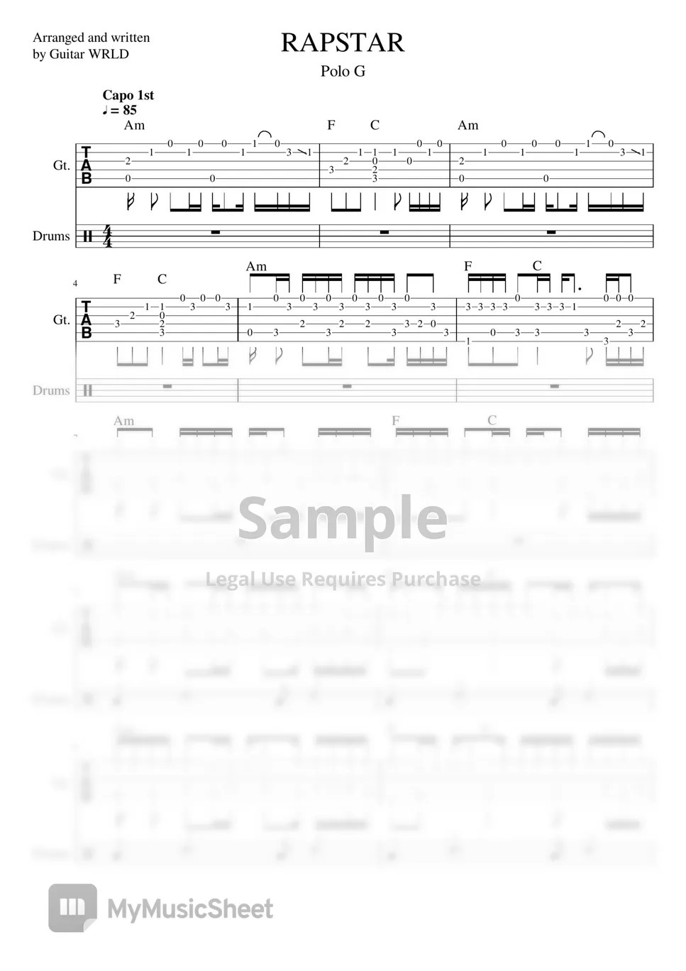 Polo G RAPSTAR Partitura by Guitar WRLD