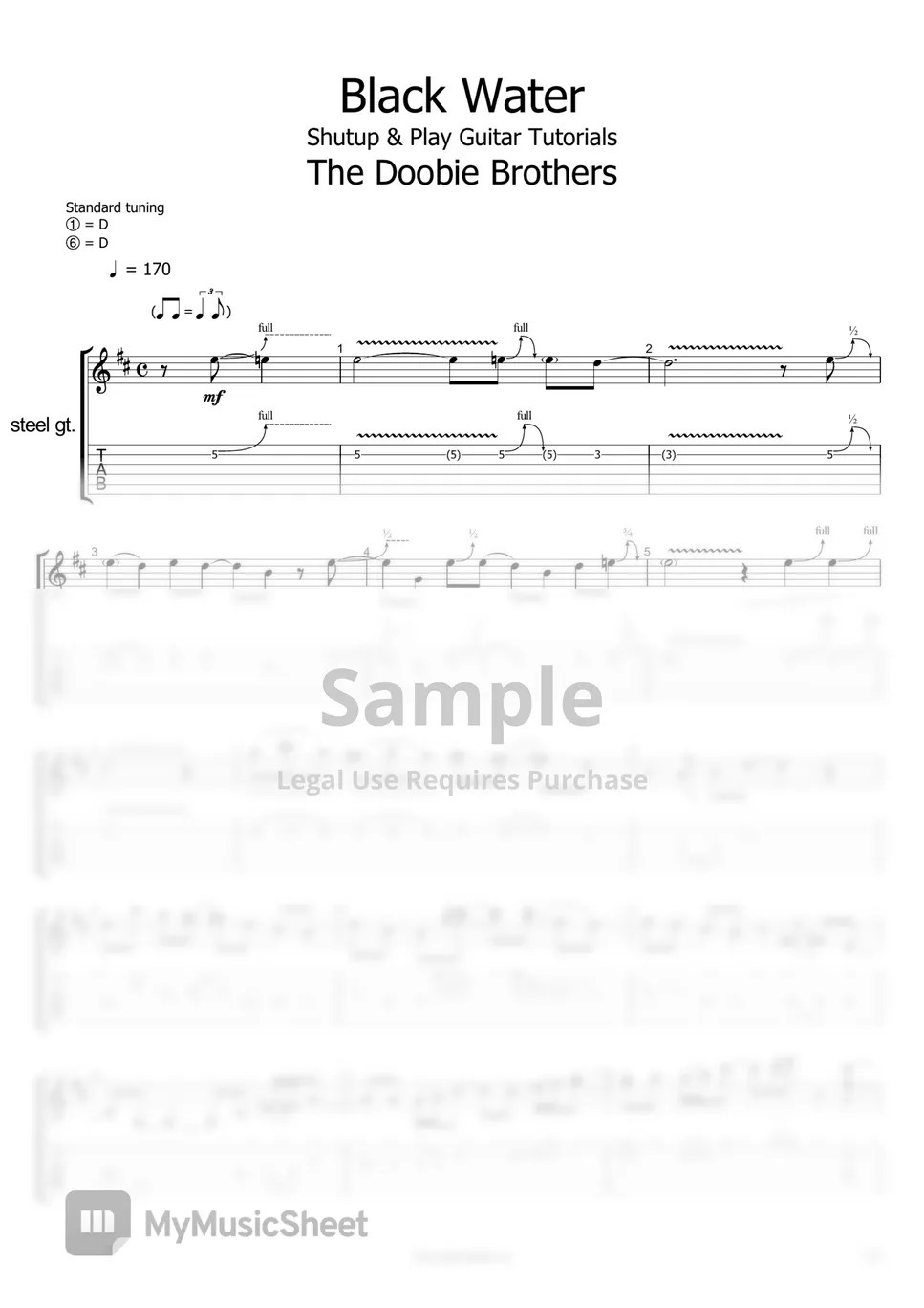 The Doobie Brothers Black Water SOLO 악보 by Shutup & Play Guitar Tutorials