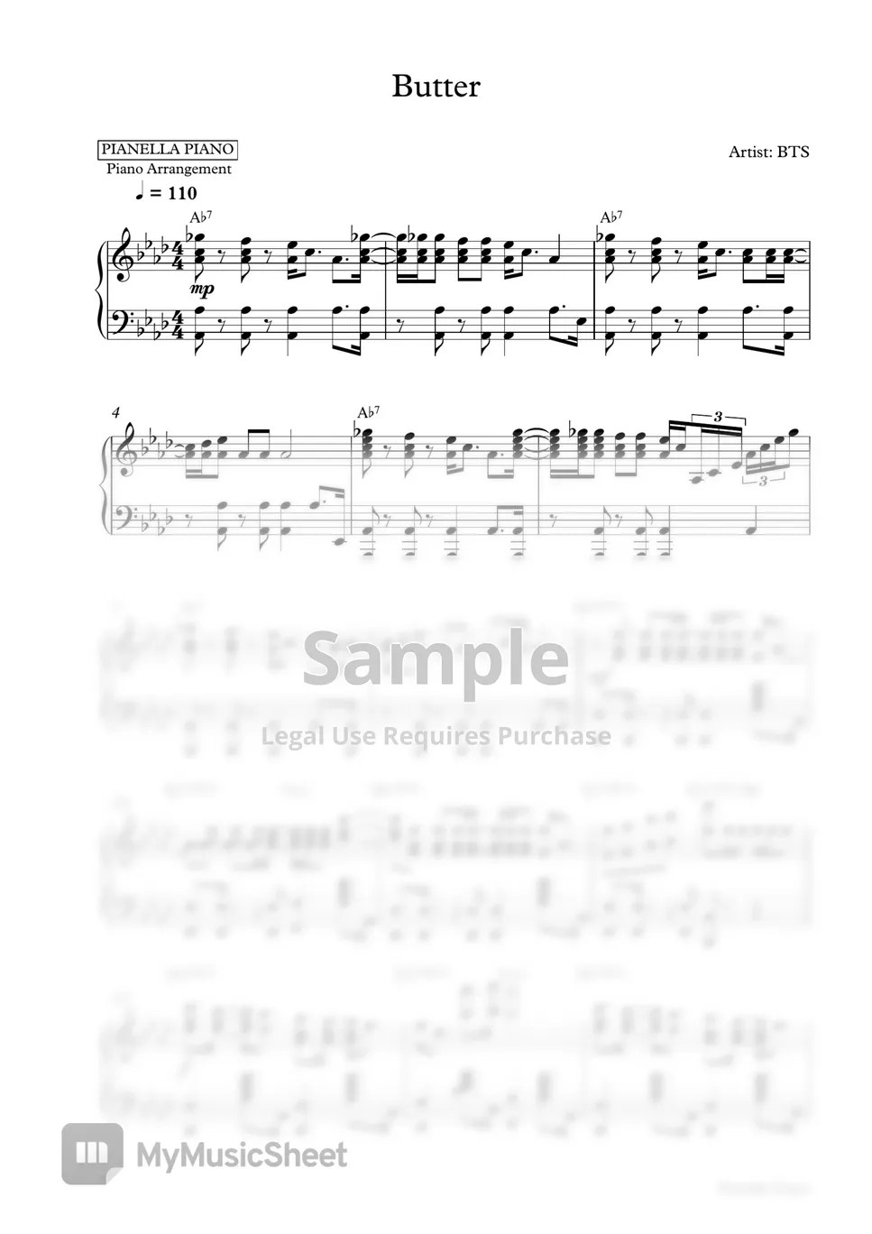 BTS Butter (Piano Sheet) Sheets by Pianella Piano