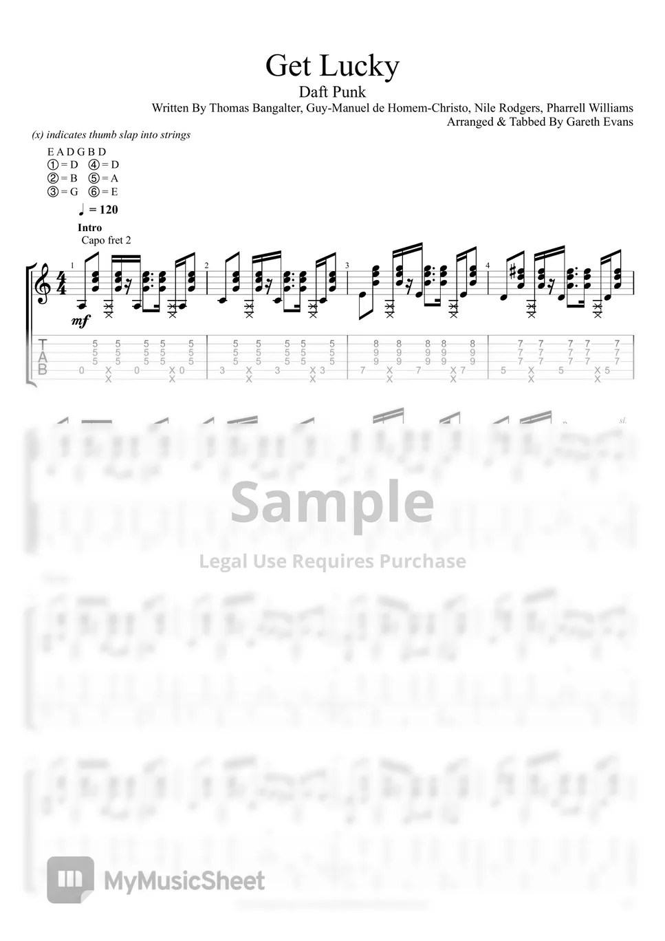 Daft Punk Get Lucky (Fingerstyle) 악보 by Gareth Evans