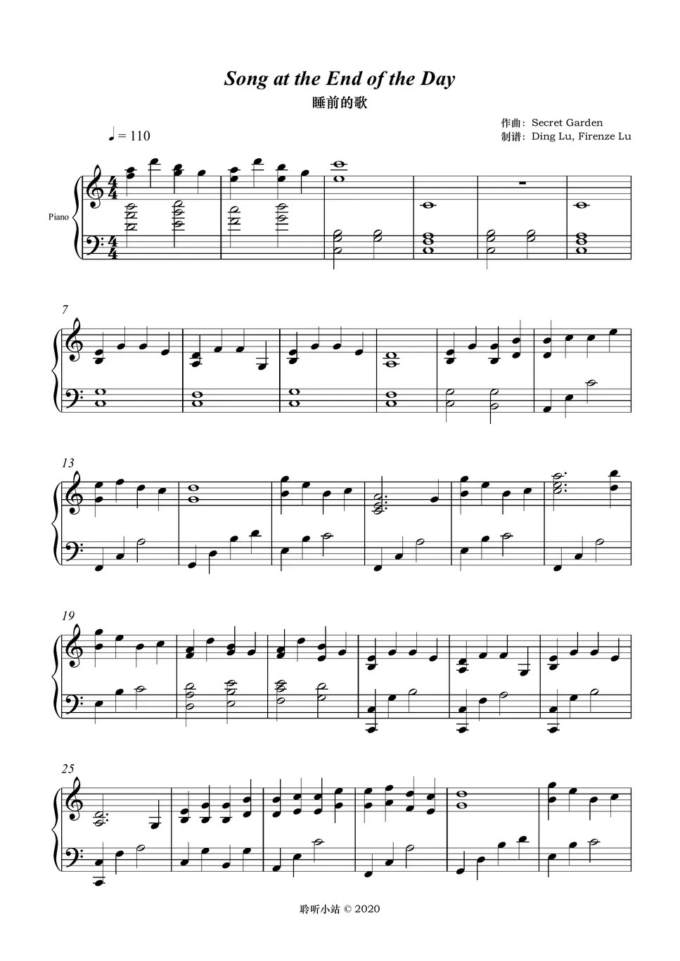 Secret Garden Song at the End of the Day Partition musicale by Lingting