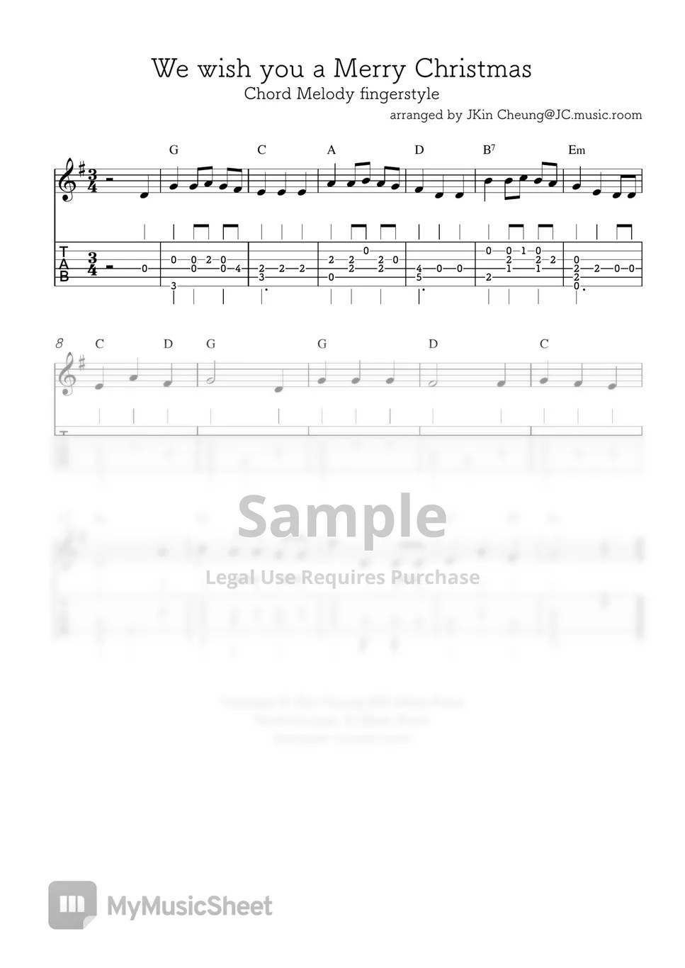 Christmas Song We wish you a Merry Christmas (fingerstyle) Tab + 단선