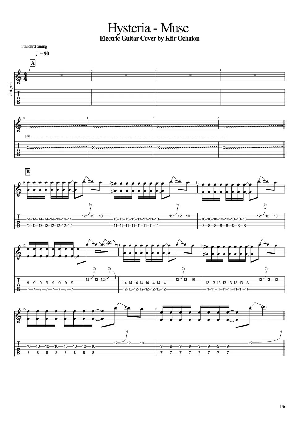 Muse Hysteria Sheet by Kfir Ochaion