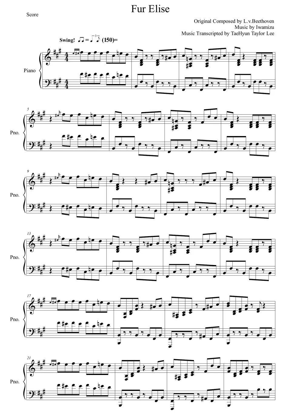 Iwamizu Fur Elise (엘리제를 위하여) Notenblatt by TaeHyun Taylor Lee