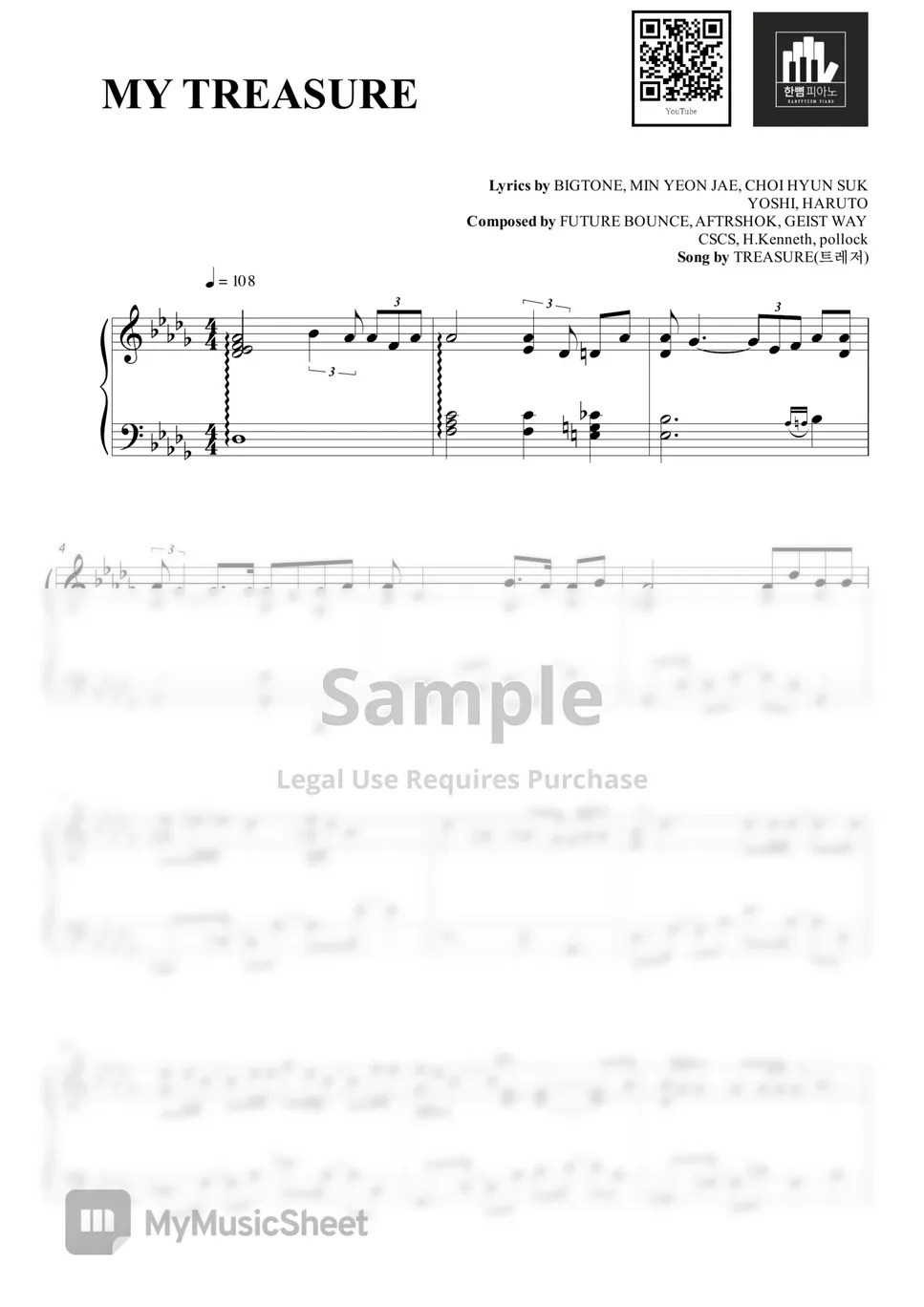 TREASURE(트레저) MY TREASURE Sheets by HANPPYEOMPIANO