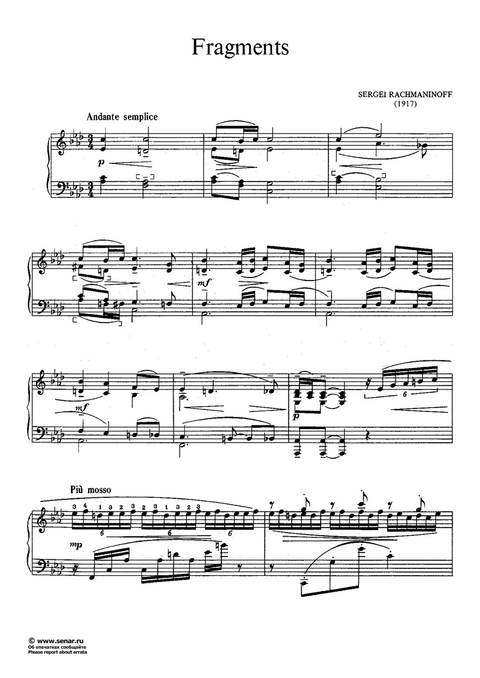 Rachmaninov 'Fragments' Осколки نوتة