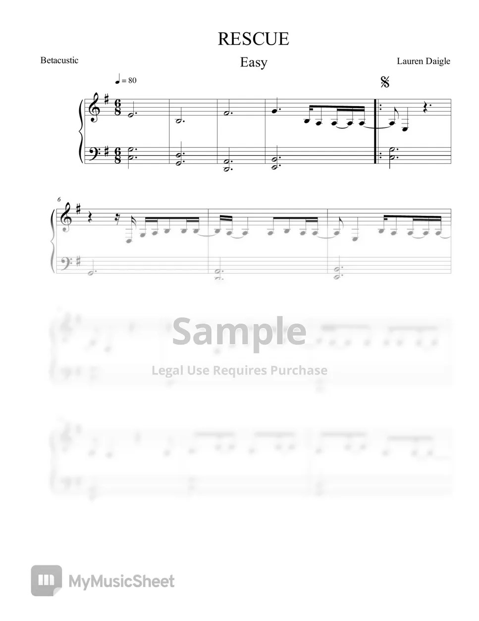 Lauren Daigle Rescue (Easy Piano) Sheets by Betacustic