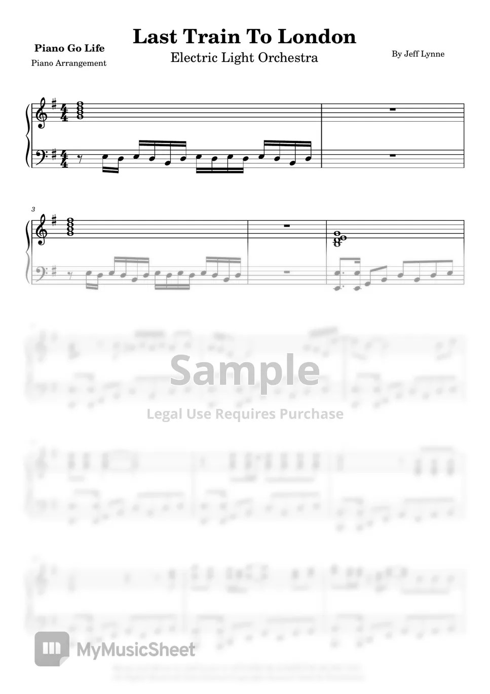 Electric Light Orchestra Last Train To London Sheets by Piano Go Life