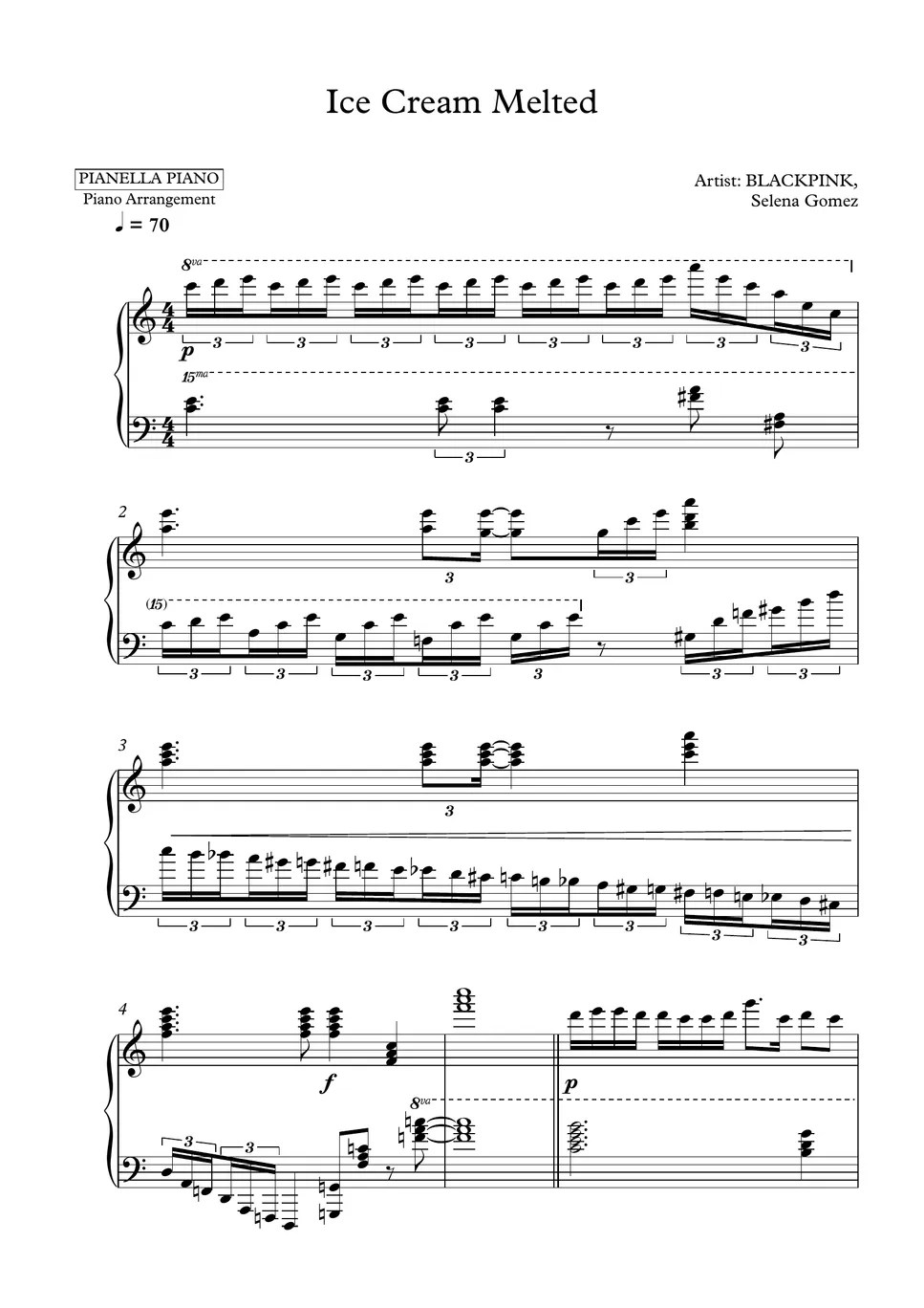 BLACKPINK, Selena Gomez ICE CREAM (Melted Version) (Piano Sheet