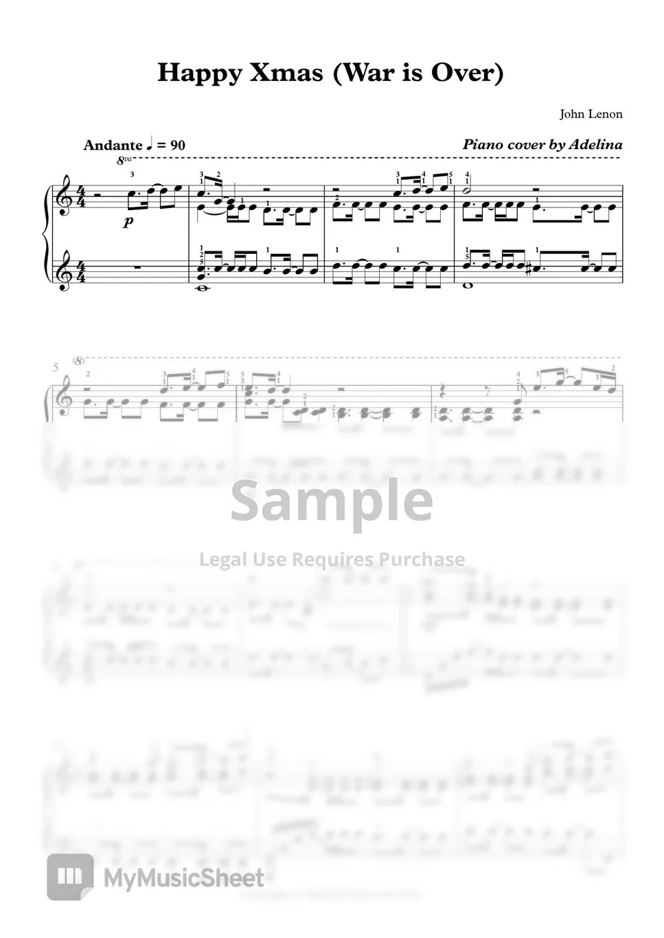 John Lennon Happy Xmas Sheets by Adelina Piano