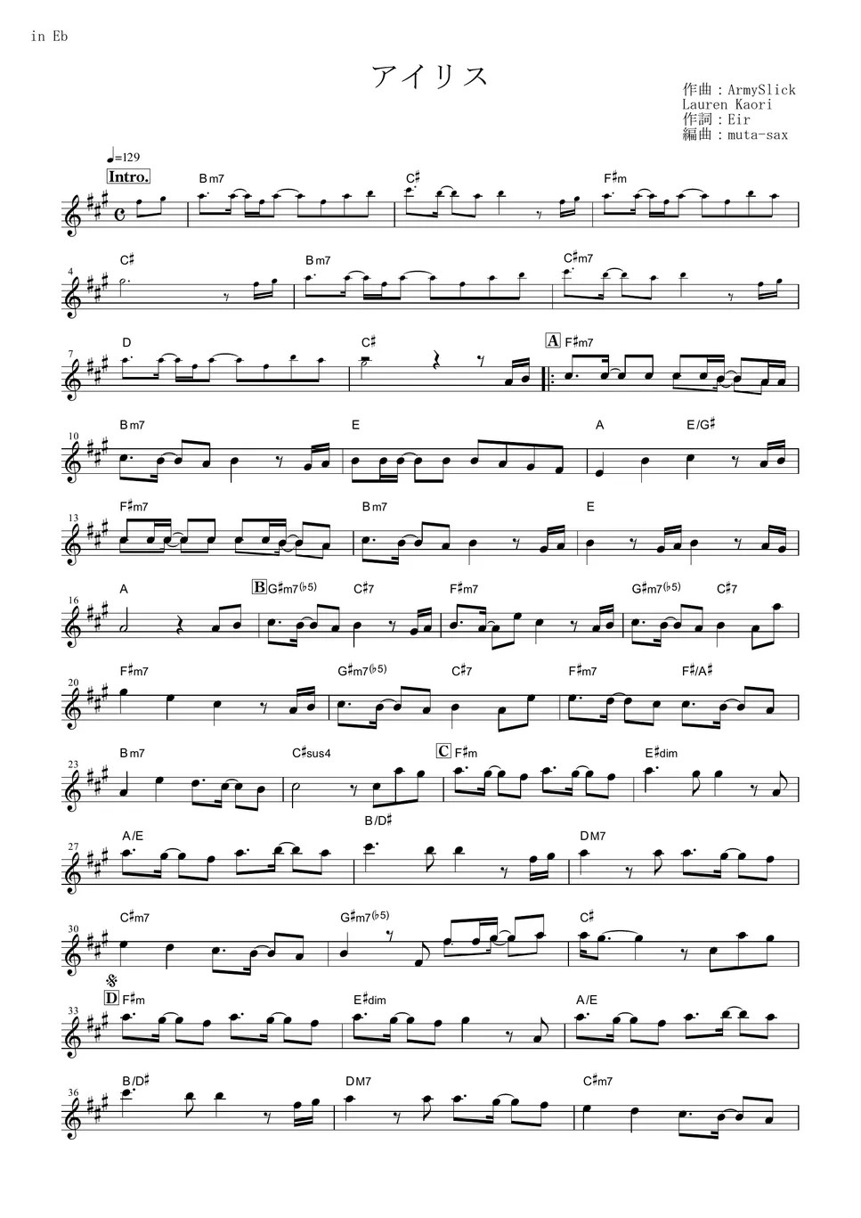 Sword Art Online Alicization Iris (in Eb) Sheets by Eir Aoi