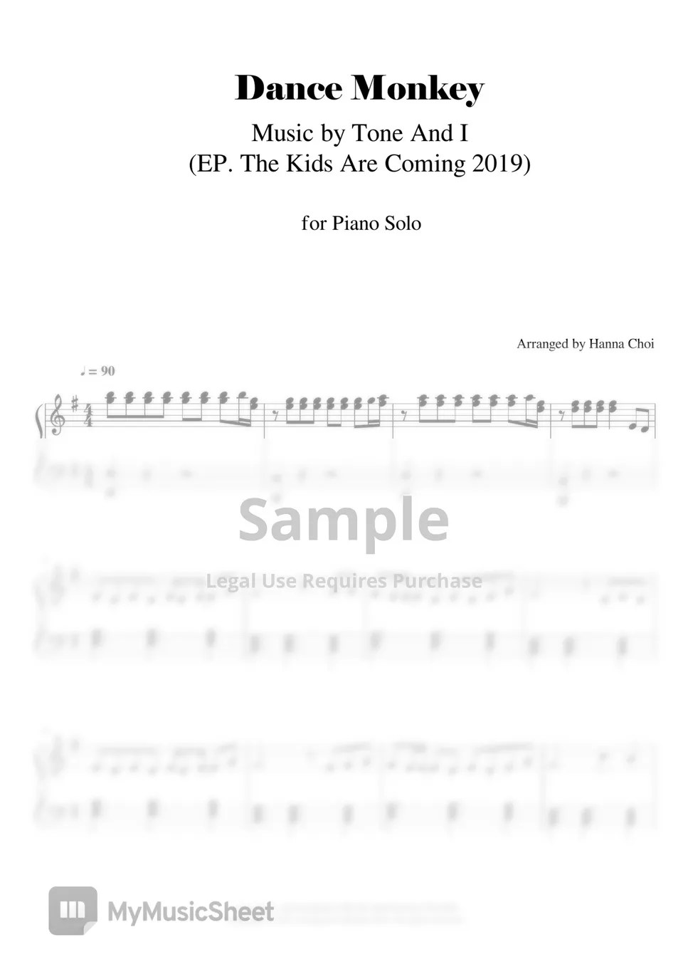 Tones And I Dance Monkey 댄스몽키 (for Piano Solo) Sheets