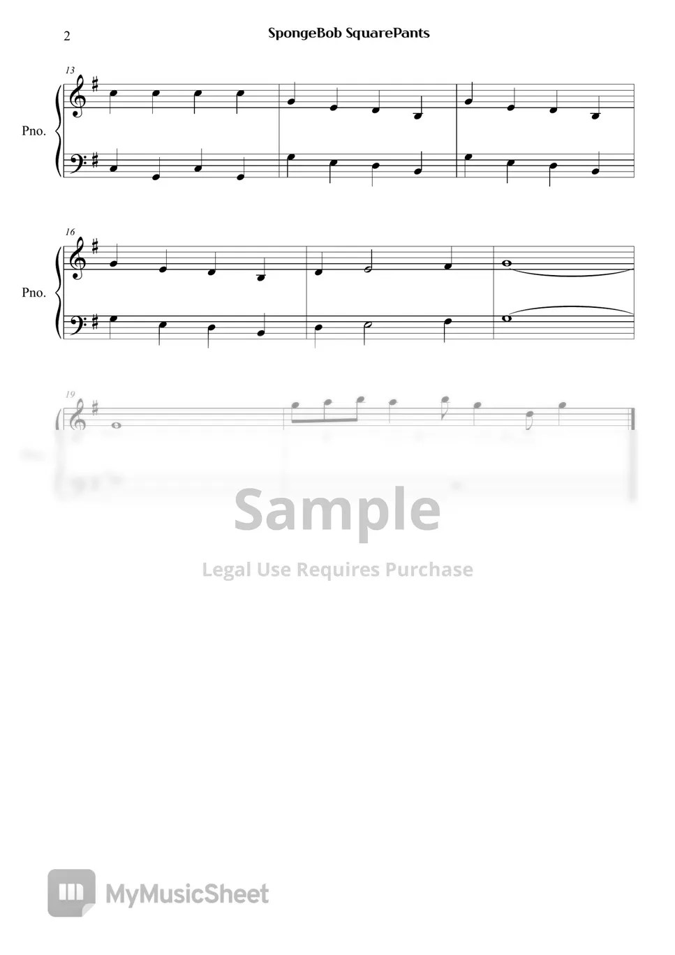 SpongeBob SquarePants Theme Song Sheets by Right Now Piano