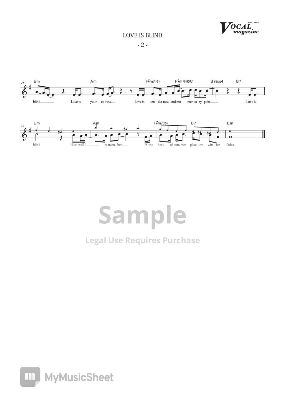 JANIS IAN LOVE IS BLIND (VOCAL MAGAZINE) Sheets by Far East Island Record