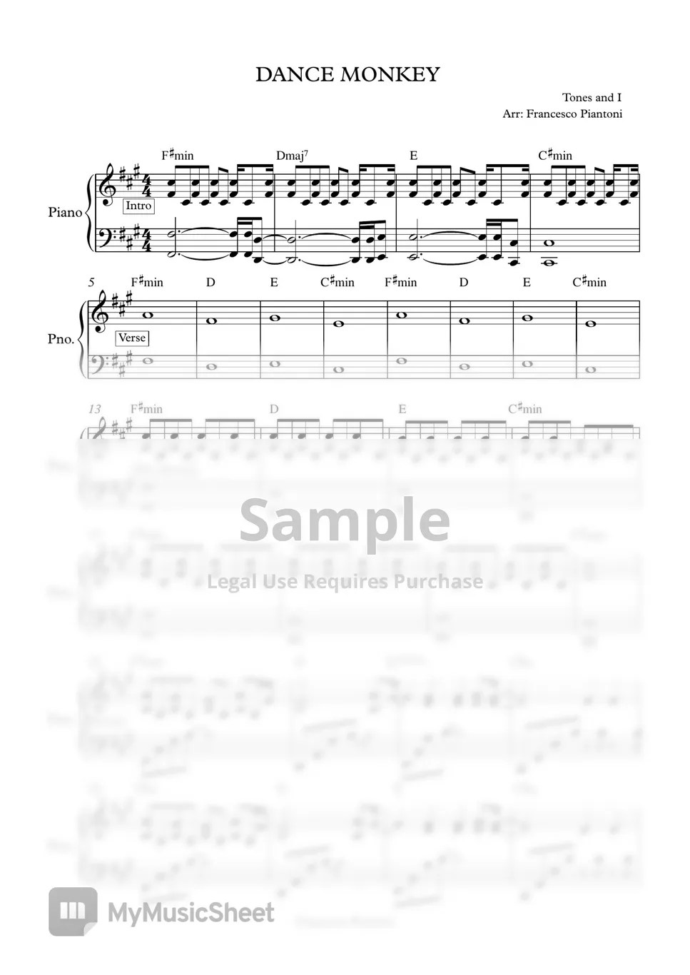 Tones and I Dance Monkey (spartito pianoforte) Sheets by Francesco