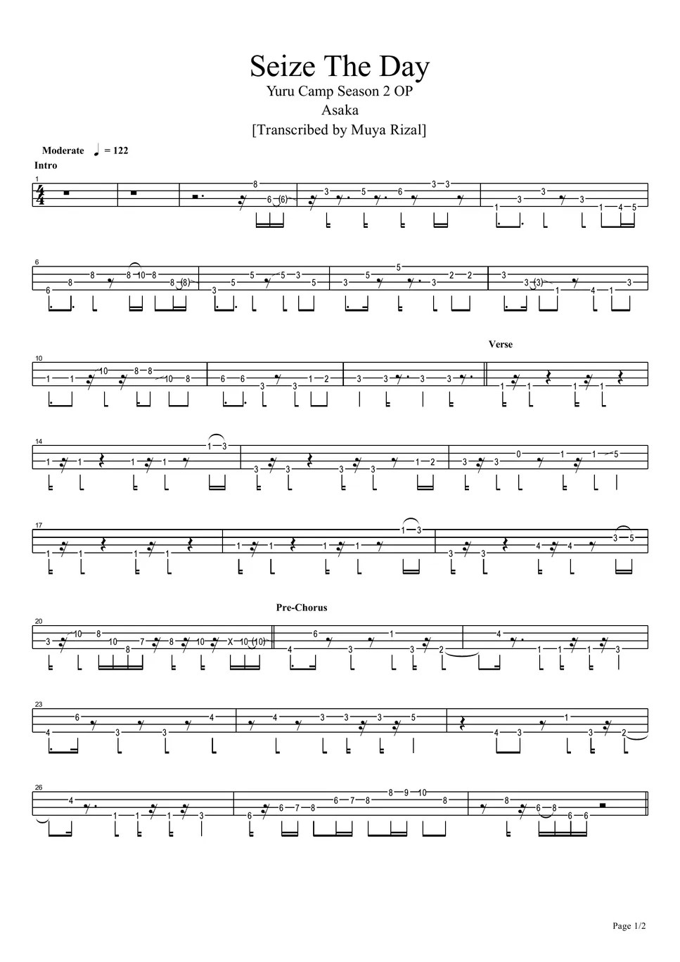 Asaka Seize The Day (Bass TAB Short Ver.) TAB by Muya Rizal