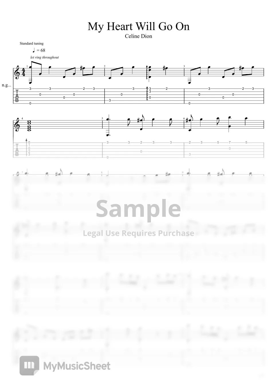 Celine Dion My Heart Will Go on(Celine Dion) Easy Guitar Fingerstyle