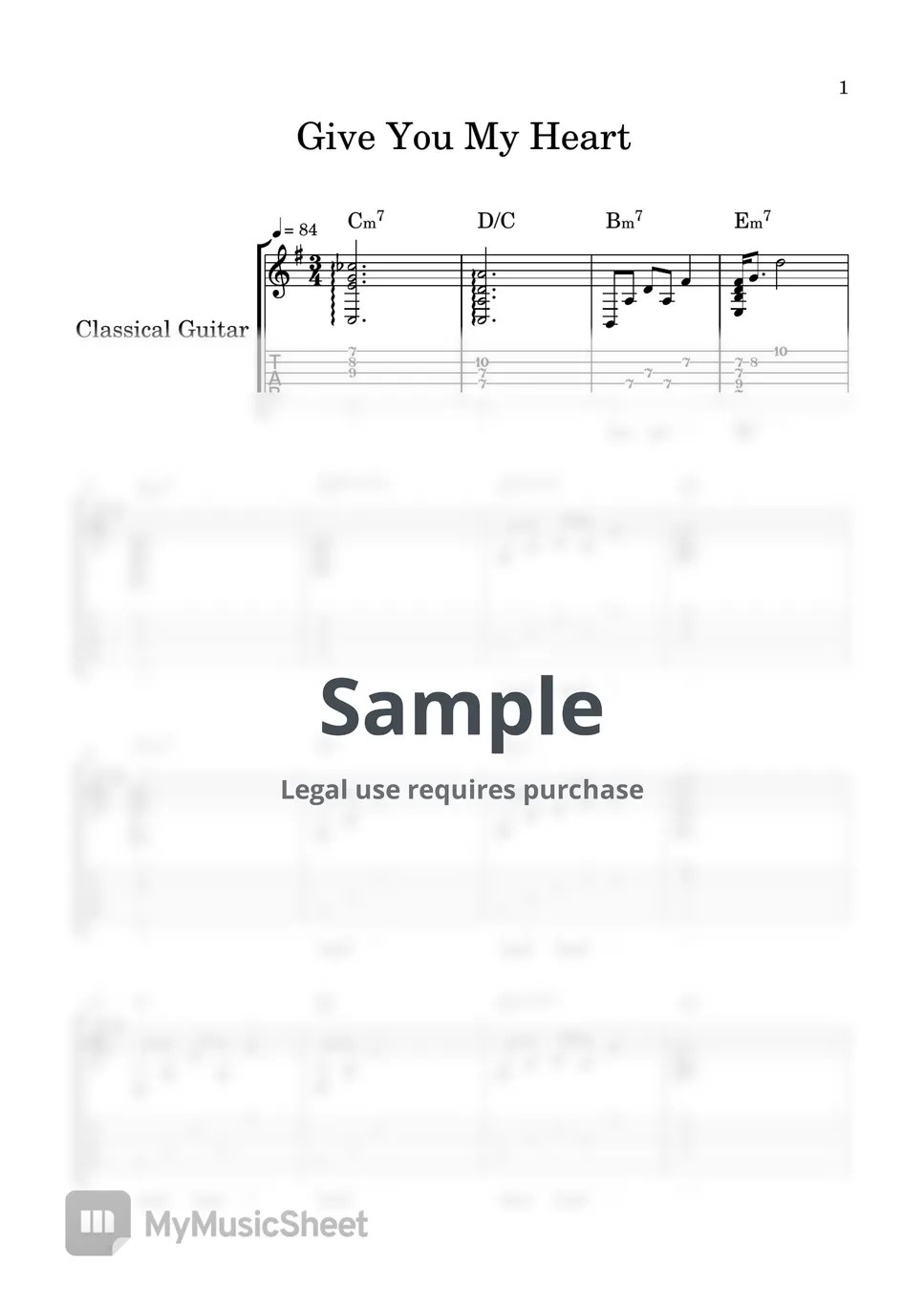 Crash Landing On You Give You My Heart (Instrumental) Tab + 1staff by