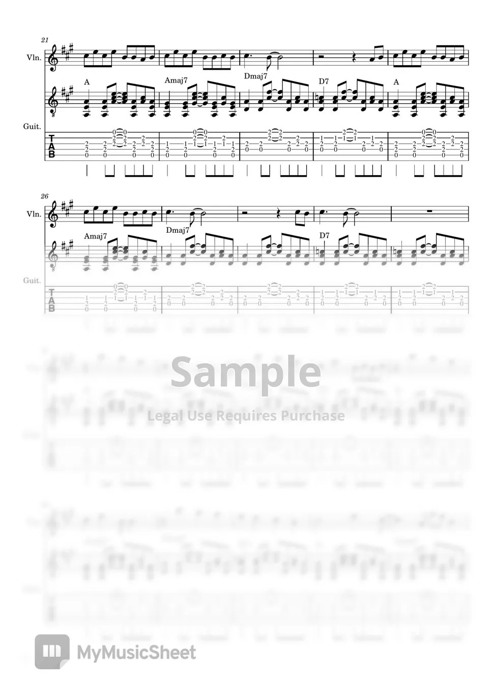 Beabadoobee Coffee (Violin Guitar Duet) Tab + 1staff by Steven's