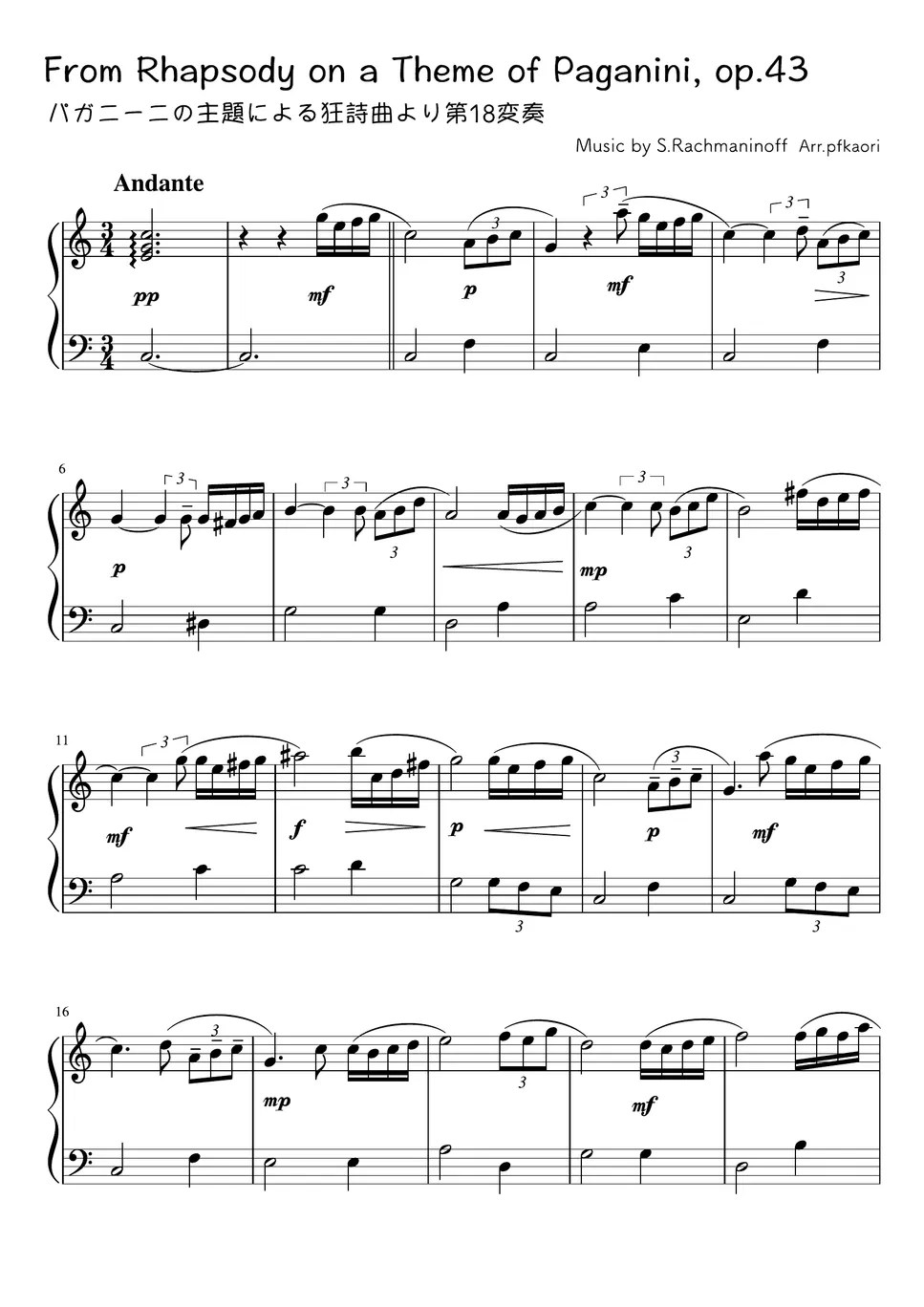 Sergei Rachmaninov Variation 18 from Rhapsody on a Theme of Paganini