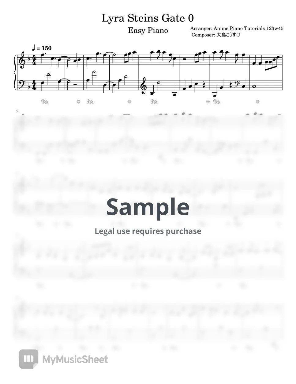 大島こうすけ Lyra Steins Gate 0 악보 by Anime Piano Tutorials