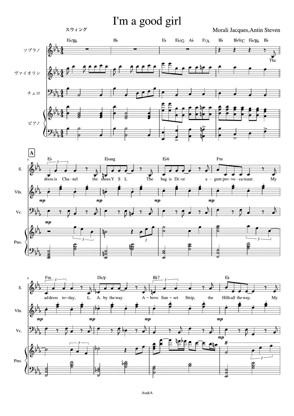 burlesque But I am a Good Girl (Piano/Violin/Cello/Vocal) Sheets by