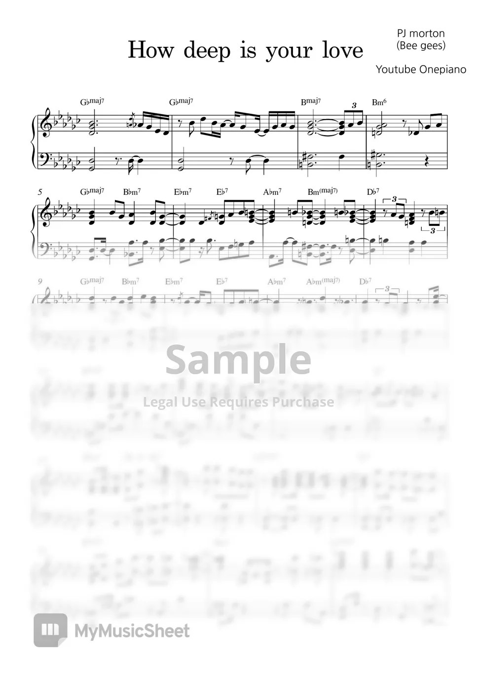 PJ morton How deep is your love 曲谱 by 원피아노