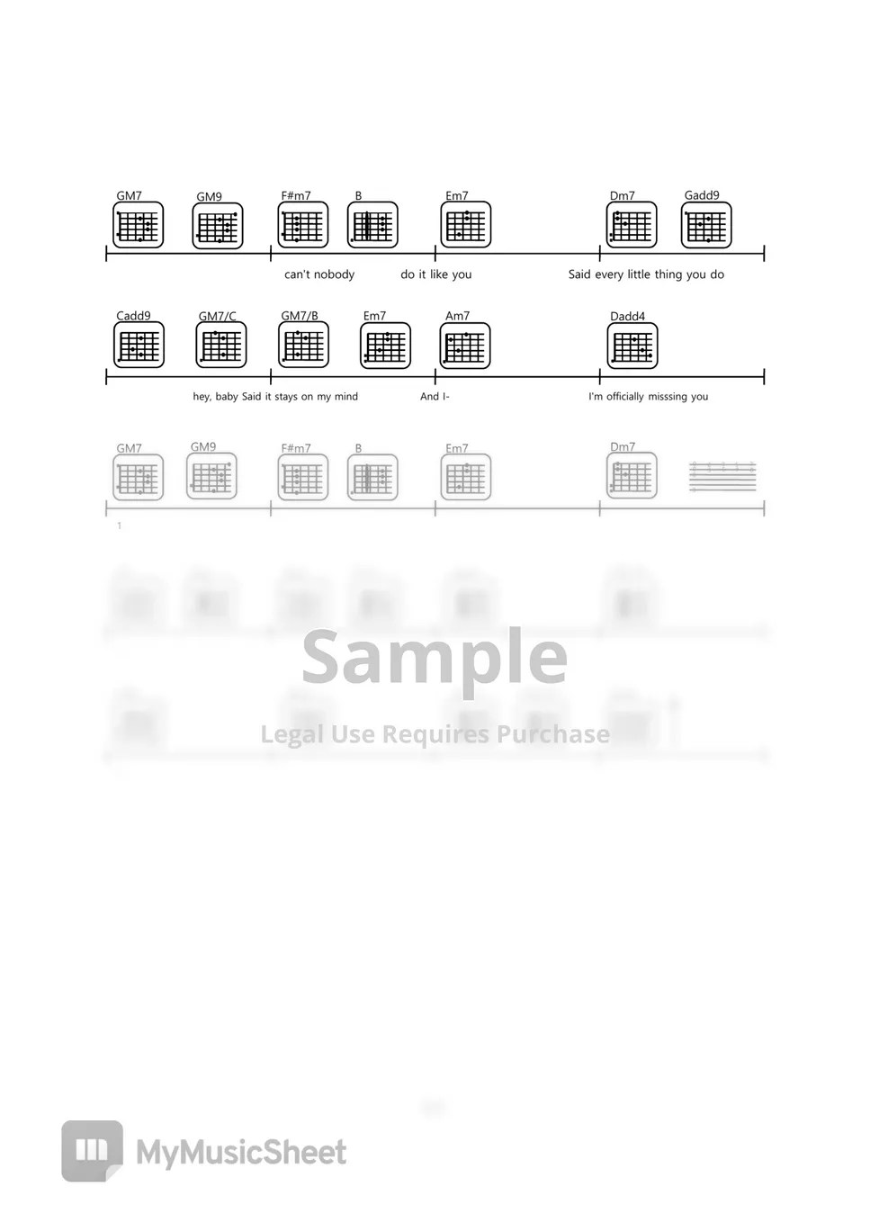 Tamia Officially Missing you (Sam Kim version) Guitar chords Sheets