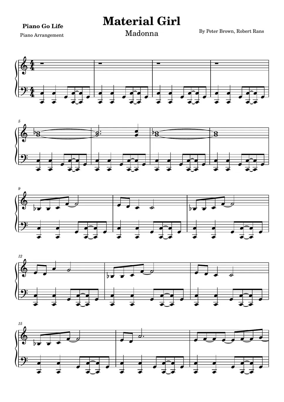 Madonna Material Girl 楽譜 by Piano Go Life