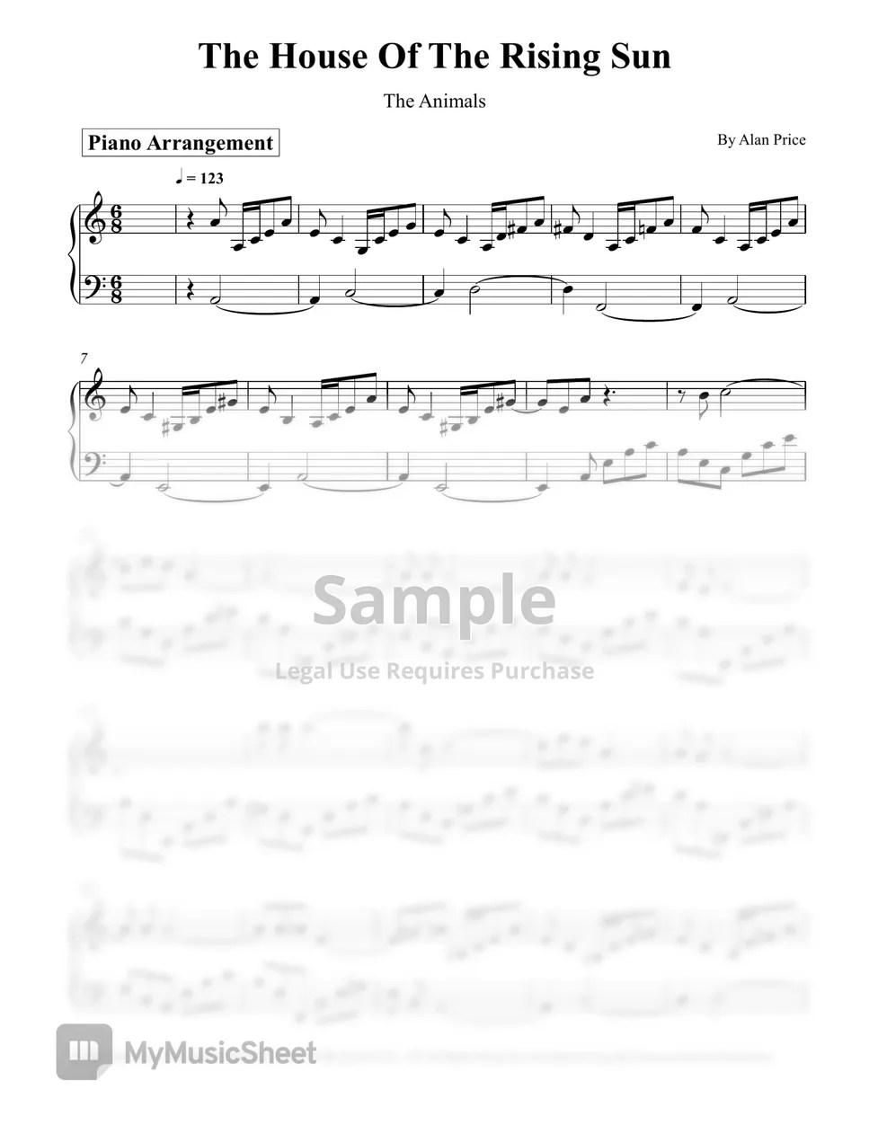 The Animals The House Of The Rising Sun Sheet by Piano Go Life