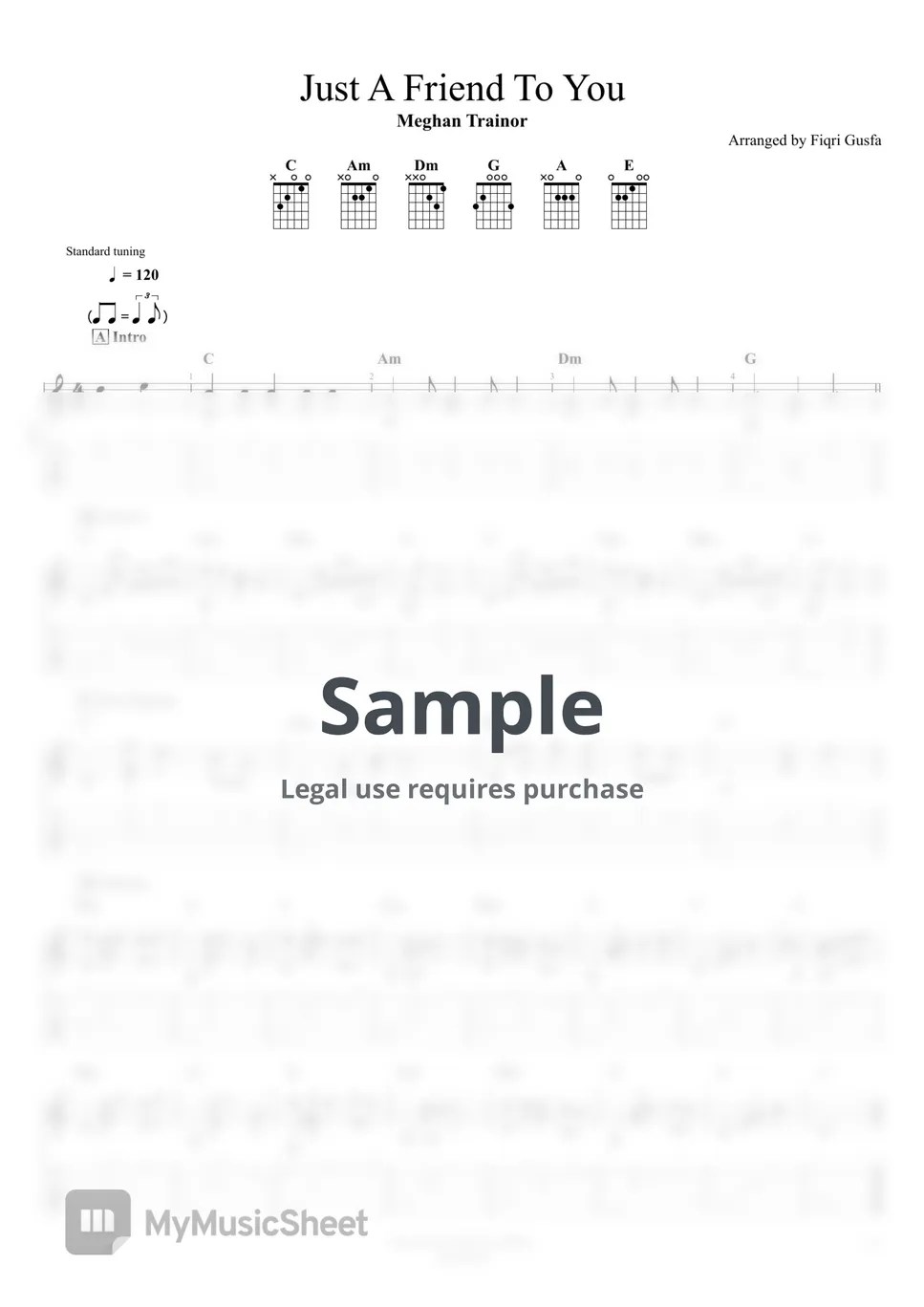 Meghan Trainor Just A Friend To You TAB+1 pauta by Fiqri Gusfa