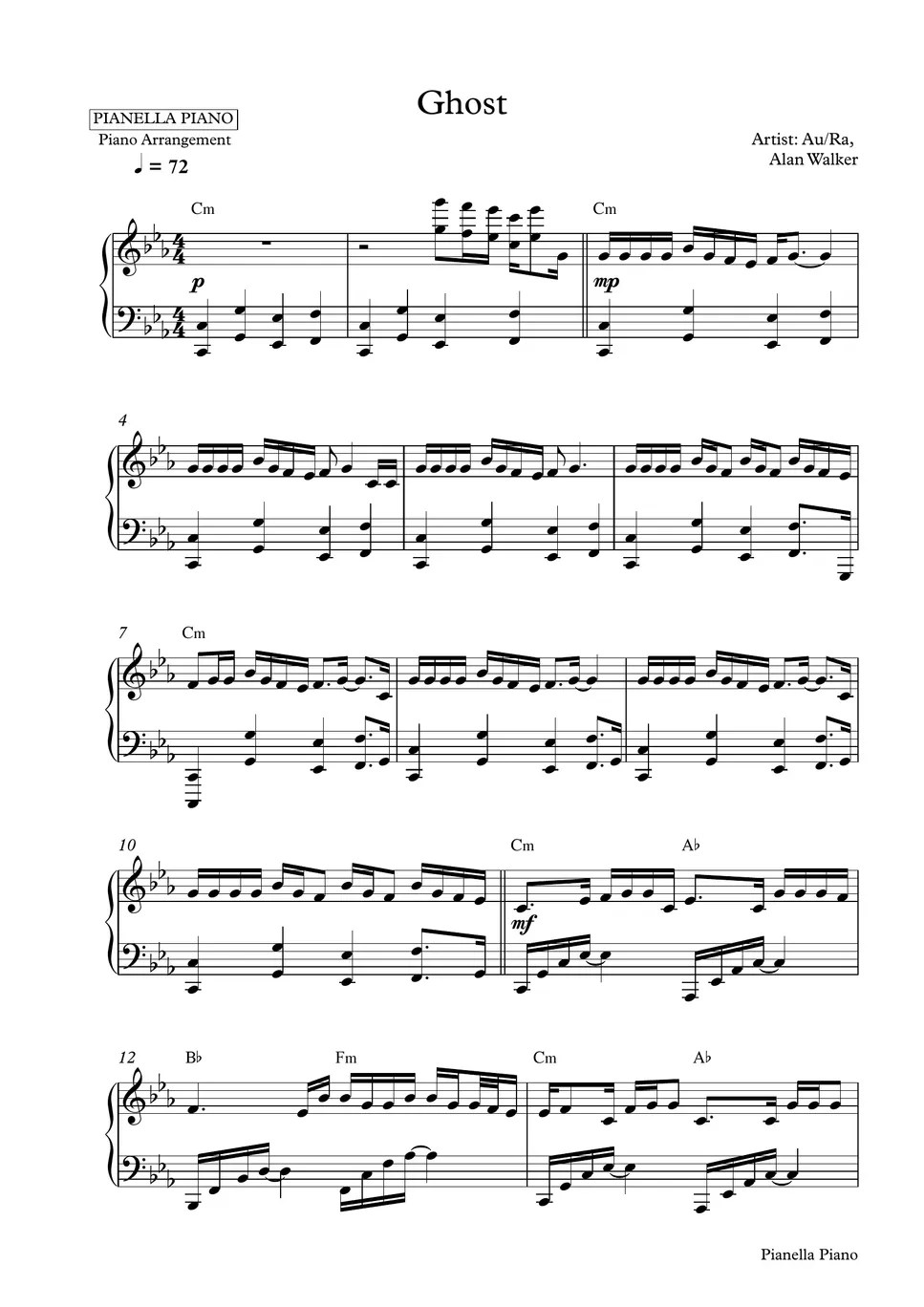 Alan Walker, AuRa Ghost (Piano Sheet) Sheet by Pianella Piano
