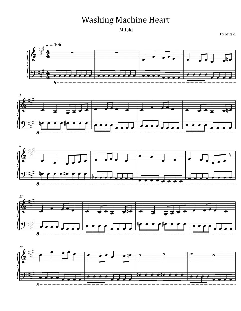 Mitski Washing Machine Heart (Mitski For Piano Solo) Sheets by poon