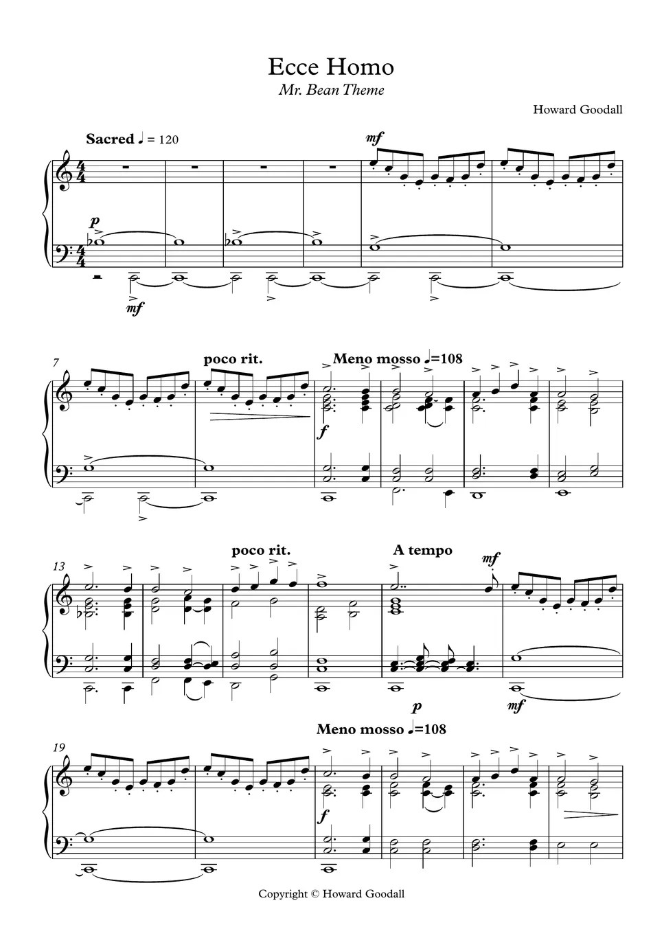 Howard Goodall Howard Goodall Mr. Bean theme Ecce Homo Sheet by