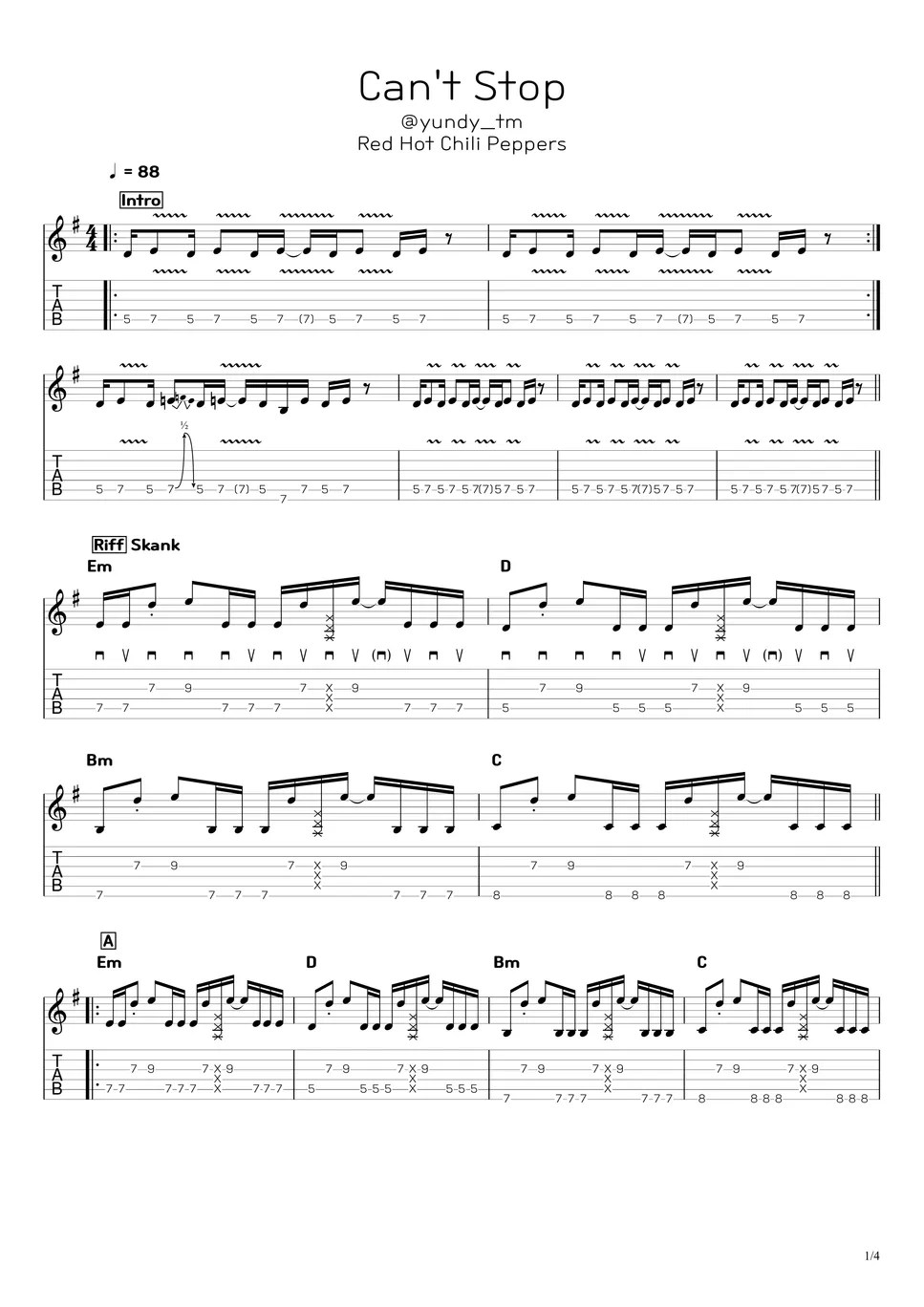 Red Hot chili peppers Cant'stop (tab) Sheets by yundy_tm