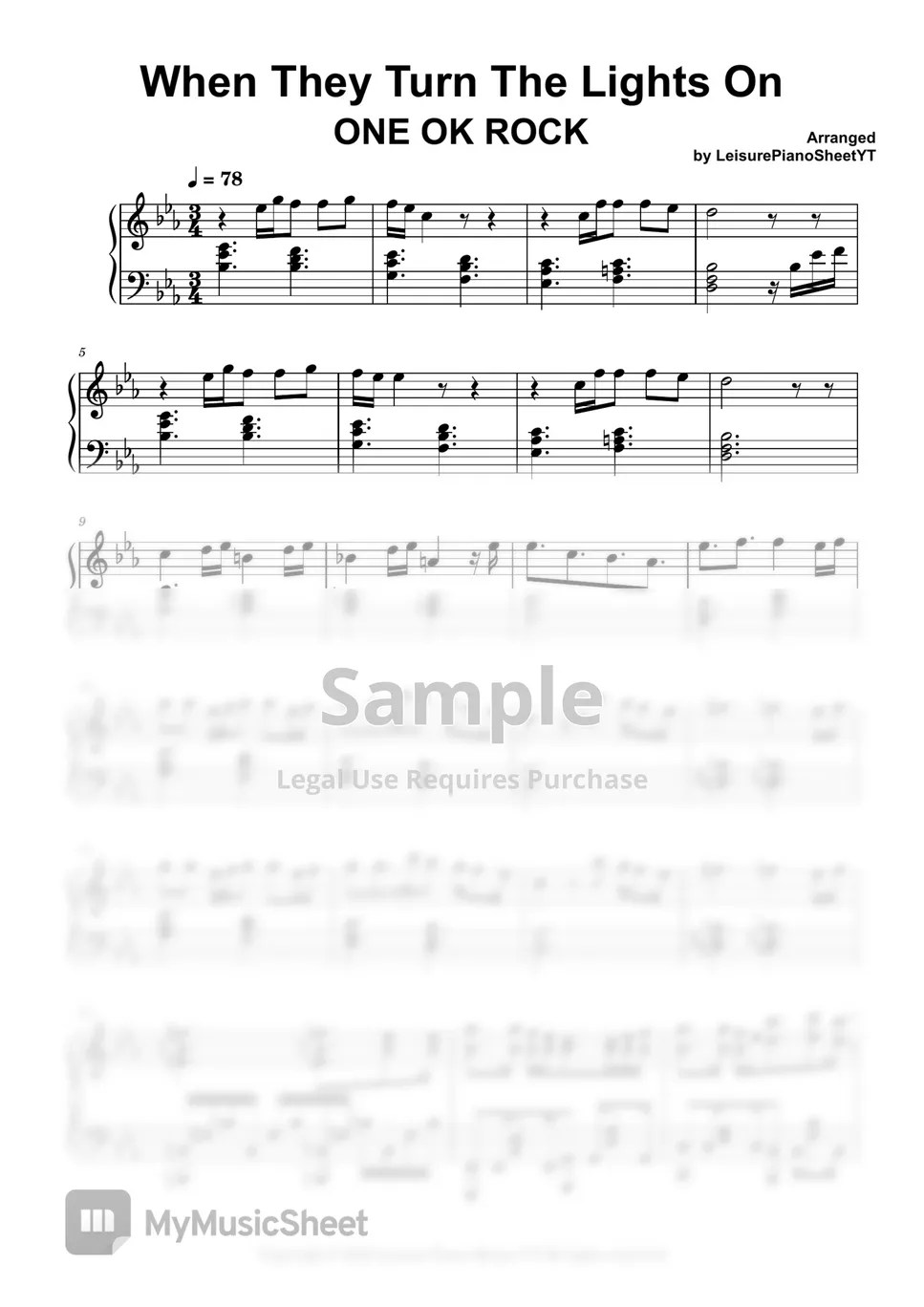One Ok Rock When They Turn the Lights On Sheets by Leisure Piano