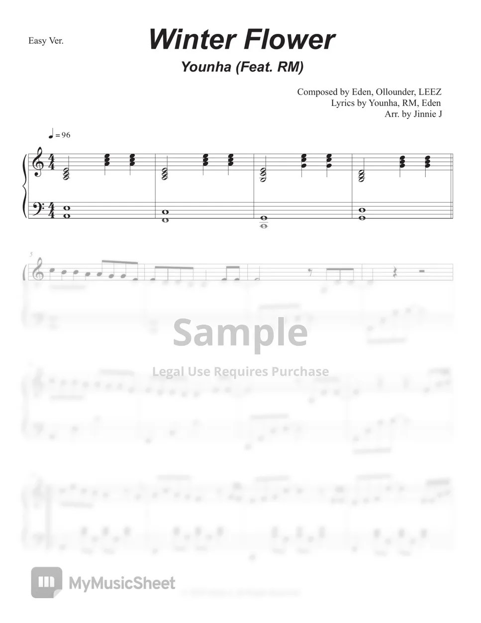 Younha(윤하) Winter Flower (Feat. RM of BTS) (Easy ver.) Sheets by Jinnie J