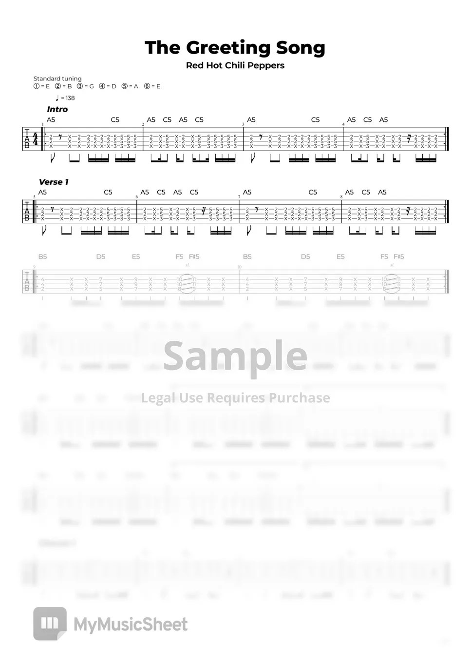 Red Hot Chili Peppers The Greeting Song Sheets by Nikola Gugoski