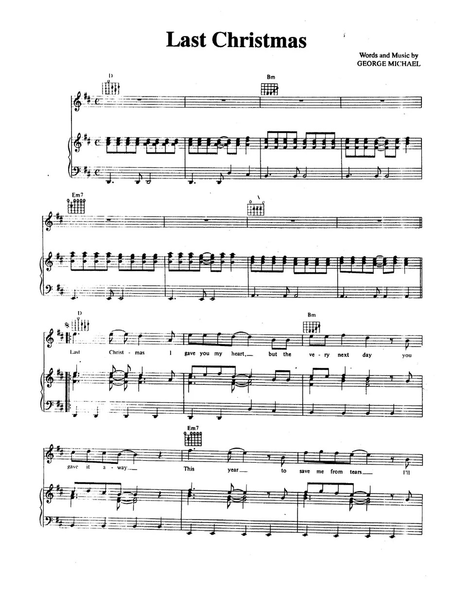 Michael Last Christmas Song Sheet
