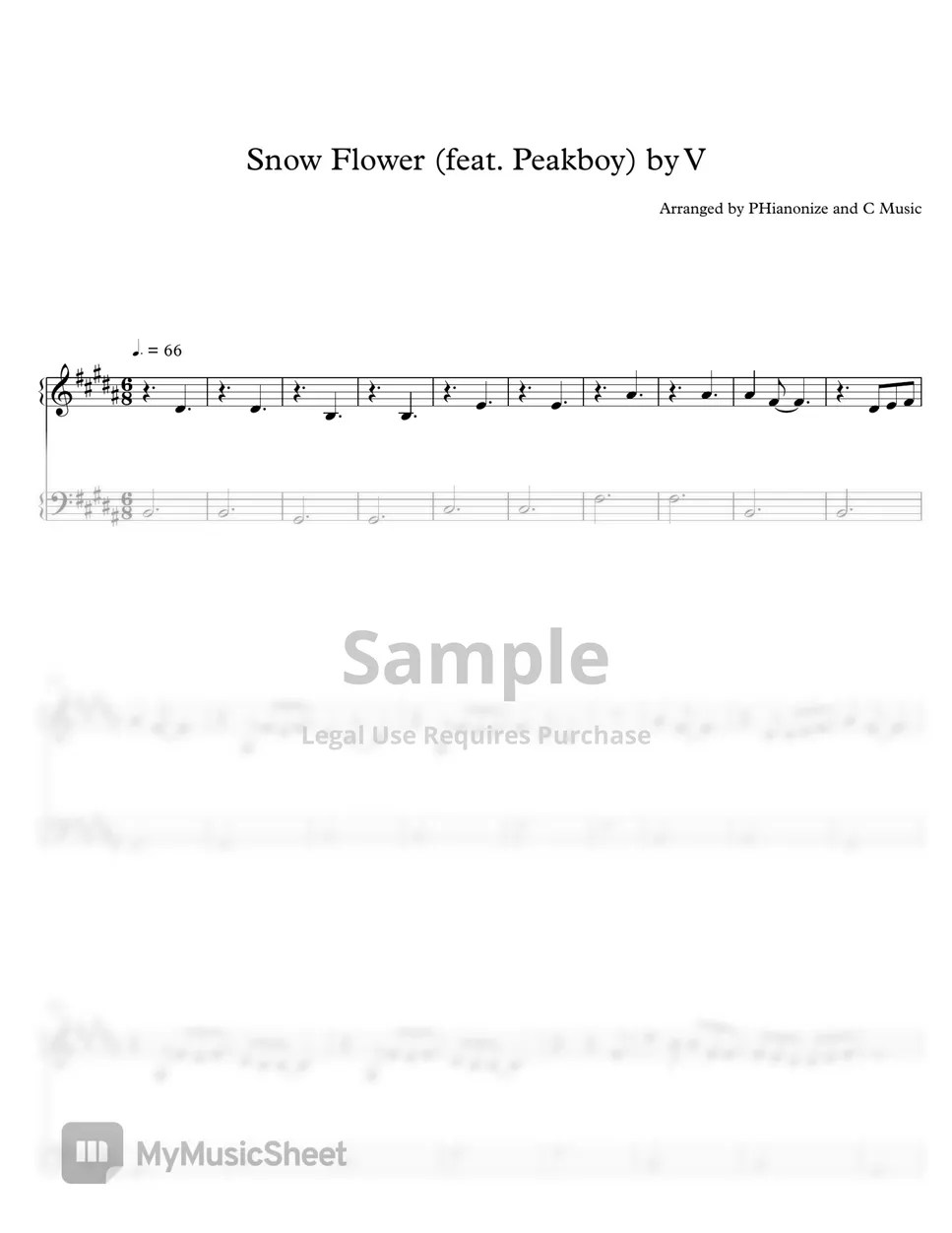 V (BTS) Snow Flower (feat Peakboy) Sheets by PHianonize and C Music