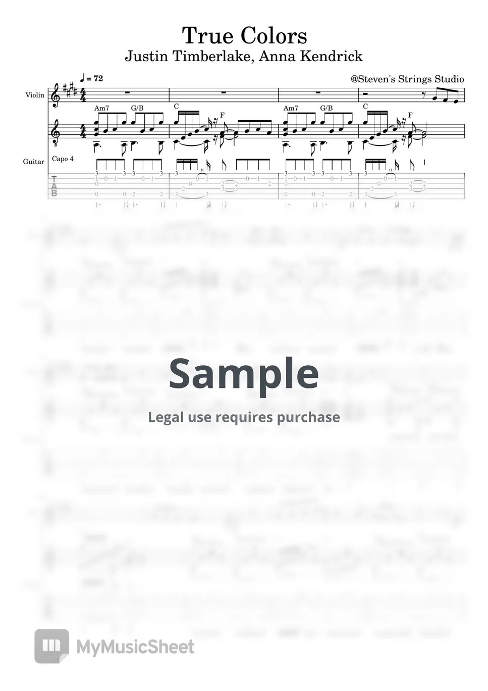 Justin Timberlake, Anna Kendrick True Colors (from Trolls / Violin