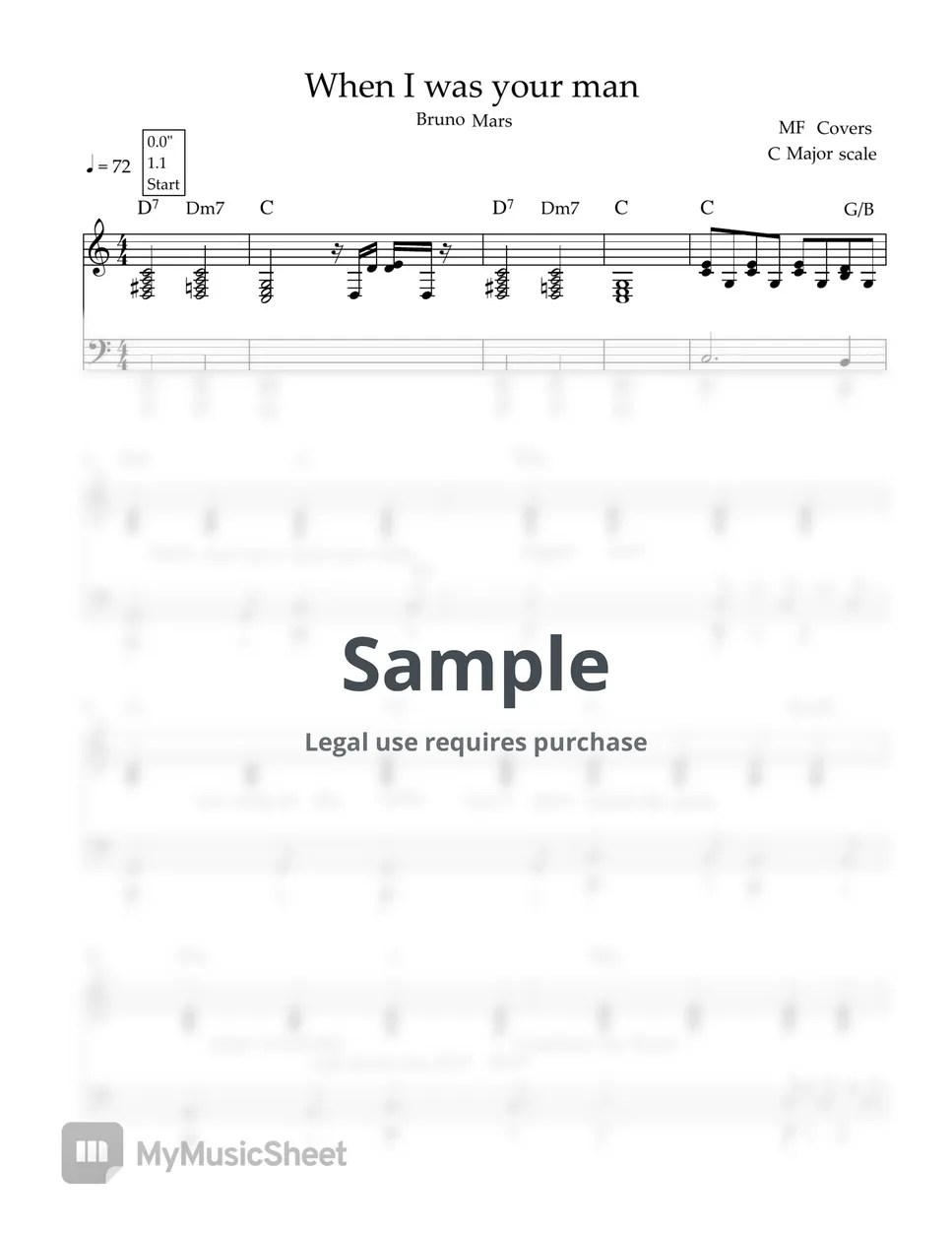 Bruno mars when I was your man piano sheet with lyrics 악보
