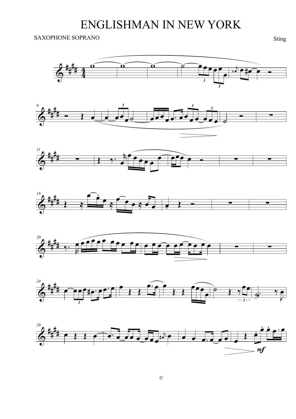 Englishman in New York Sting (Soprano Sax) by Ismael Dorado Sheet