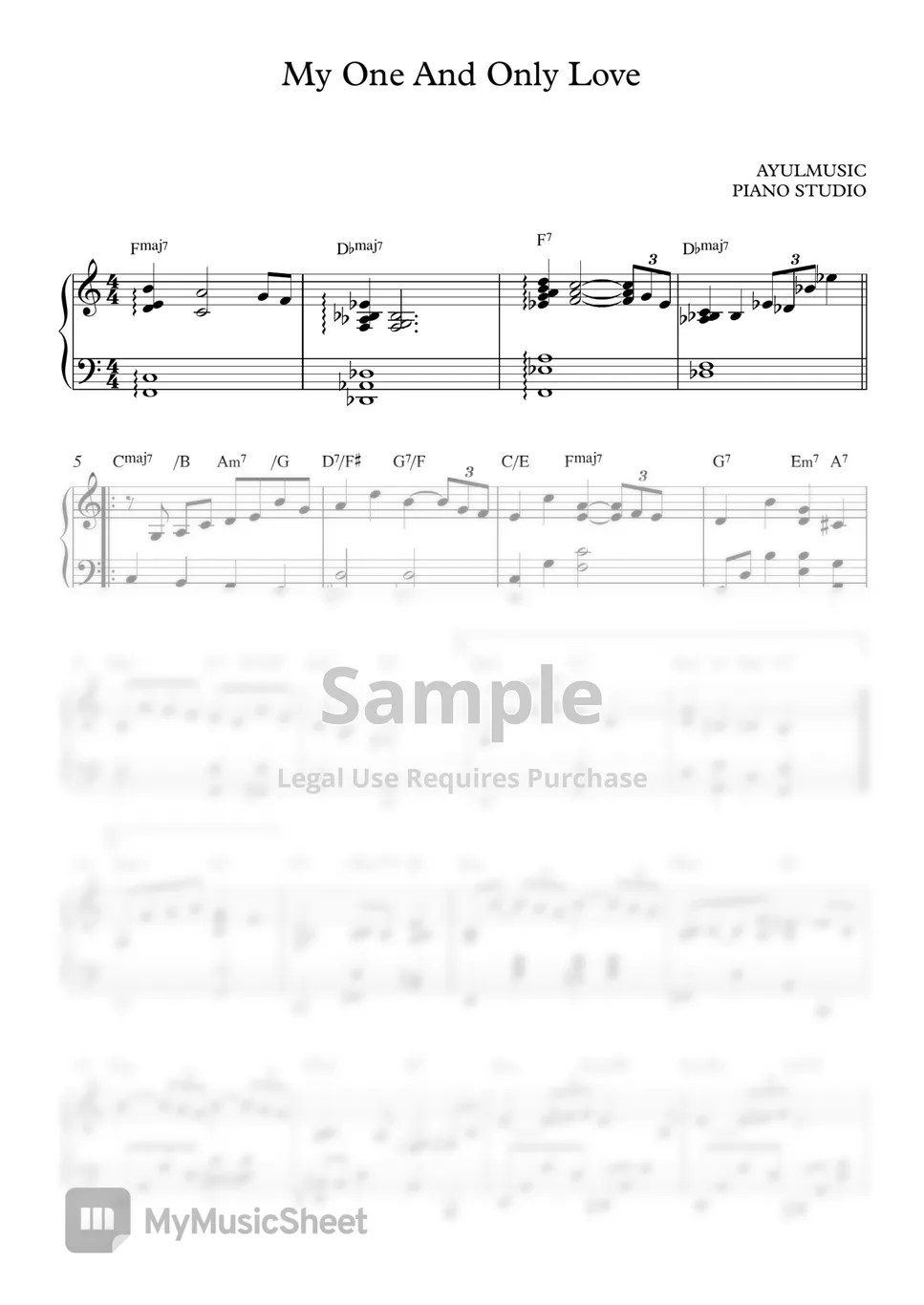 Sting - My One And Only Love (Short ver.) Sheets by AYULMUSIC PIANO STUDIO